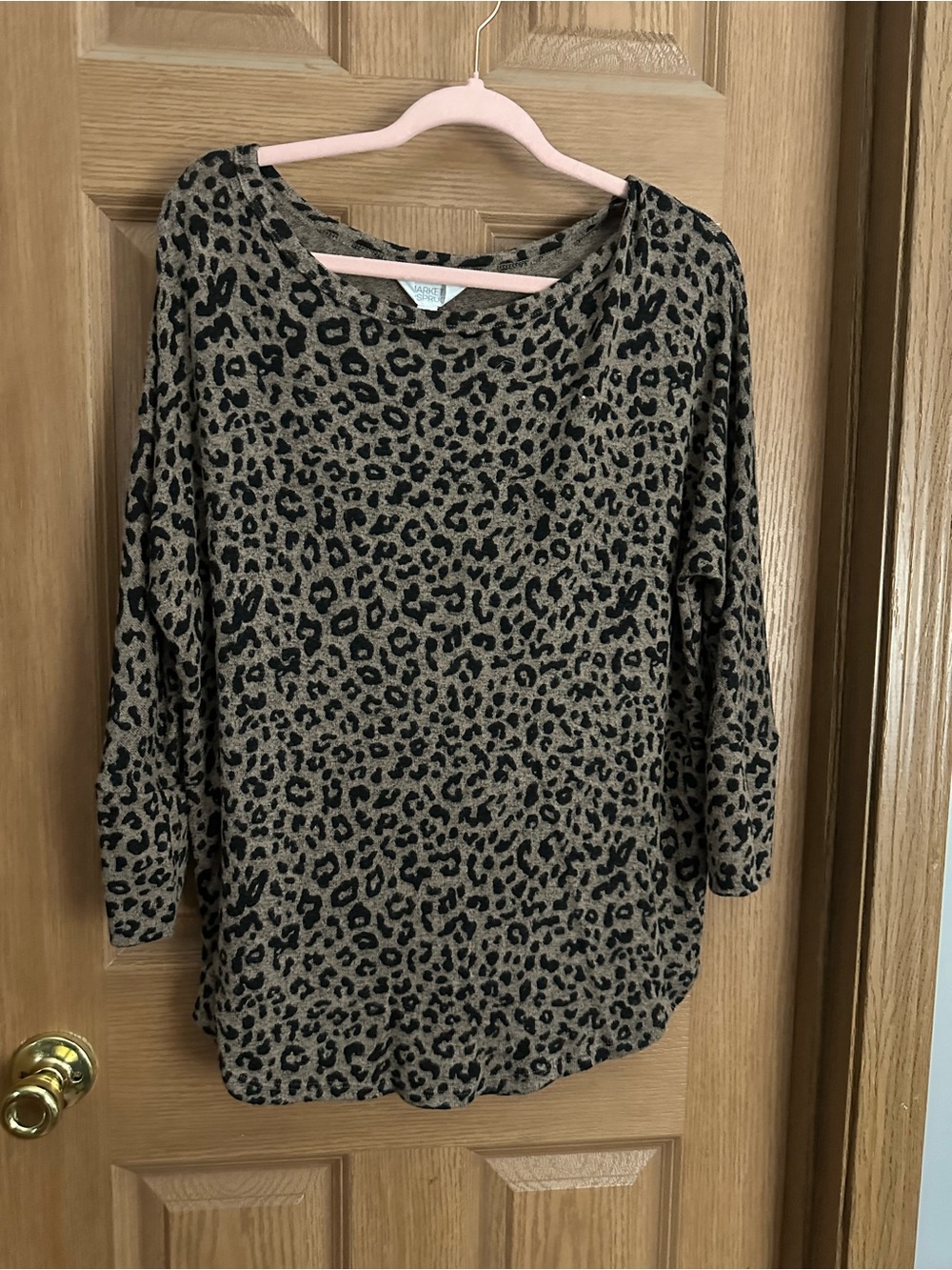 Market & Spruce Taupe and Black Leopard Print Long Sleeve Tunic